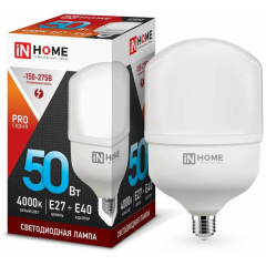 Лампа светодиодная LED-HP-PRO 50Вт 230В 4000К E27 4500Лм с адаптером IN HOME 4690612031118