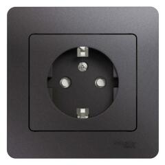 GLOSSA розетка с заземлением со шторками,16А, 250В, в сборе,графит GSL001344