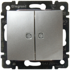 Выключатели, переключатели и диммеры Legrand DIY Valena Алюм Выключатель 2-х клавишный с подсветкой (694344)