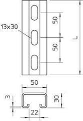 Рейки профильные конструкционные/несущие Рейка монтажная 700х50х30 DIN EN ISO 1461 OBO 1121332