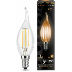 Лампа светодиодная Лампа светодиодная филаментная Black Filament 5Вт свеча на ветру 2700К E14 Gauss 104801105