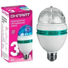 Лампа светодиодная Лампа светодиодная 61 120 OLL-DISCO-3-230-RGB-E27 3Вт ОНЛАЙТ 61120