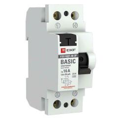 Устройство защитного отключения (УЗО) Выключатель дифференциального тока (УЗО) 2п 16А 30мА тип AC Basic электрон.EKF elcb-2-16-30e-sim