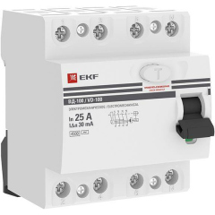 Устройство защитного отключения (УЗО) Выключатель дифференциального тока (УЗО) 4п 25А 30мА тип AC ВД-100 (электромех.) PROxima EKF elcb-4-25-30-em-pro