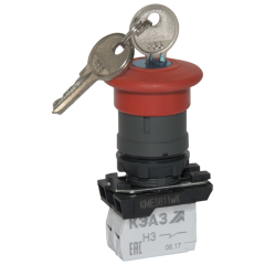 Кнопка модульная для распределительных щитов Кнопка грибовидная КМЕ 5611мК 1НО+0НЗ IP65 с ключом с фиксацией красн. КЭАЗ 248257