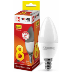 Лампа светодиодная Лампа светодиодная LED-СВЕЧА-VC 8Вт 230В E14 3000К 720лм IN HOME 4690612020426