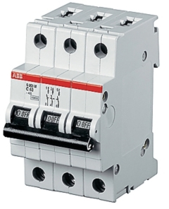 Аппараты защиты от сверхтоков и токов утечки (автоматические выключатели, УЗО, диффавтоматы) ABB S203P Автоматический выключатель 3P 10А (B) 25kA (2CDS283001R0105)
