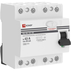 Выключатель дифференциального тока (УЗО) 4п 63А 30мА тип AC ВД-100 (электромех.) PROxima EKF elcb-4-63-30-em-pro